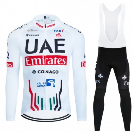 Fietskleding (Fietsshirt Lange Mouw + Lange Koersbroek) 2024 UAE TEAM EMIRATES - Wit